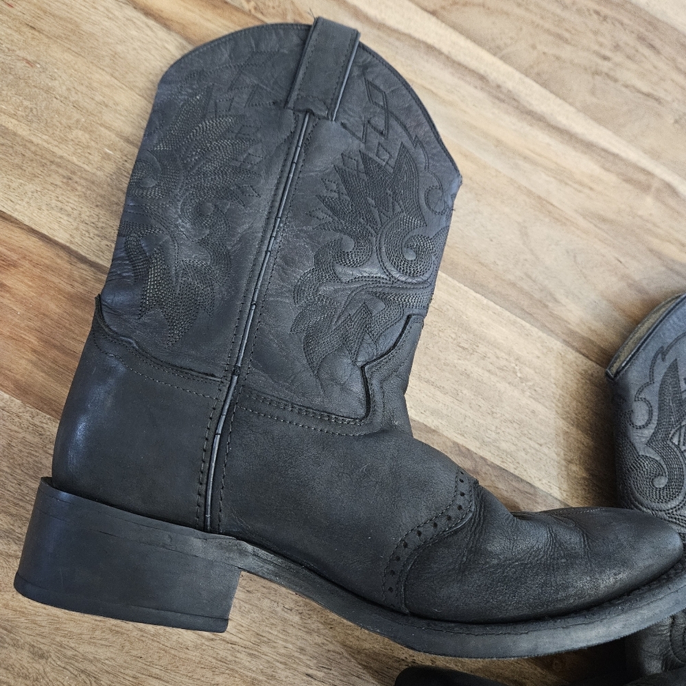 Double H Mens Black  Pull On Cowboy Western Boots Size 8.5 EE Square Toe - Picture 9 of 16